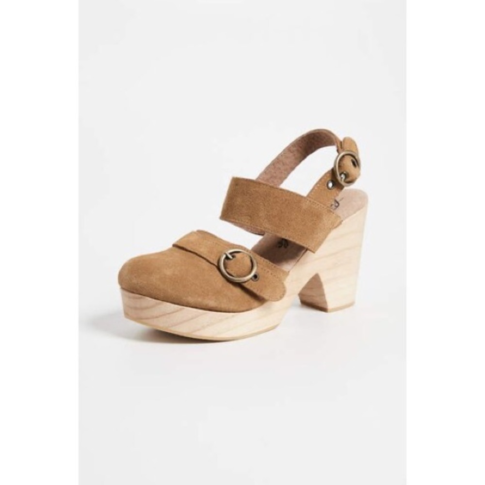 Free People Women’s Park Circle Tan Suede Platform Clog Heels - size 40
